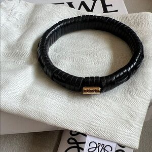 Loewe Black Leather Coil Bracelet with Gold-Tone hardware